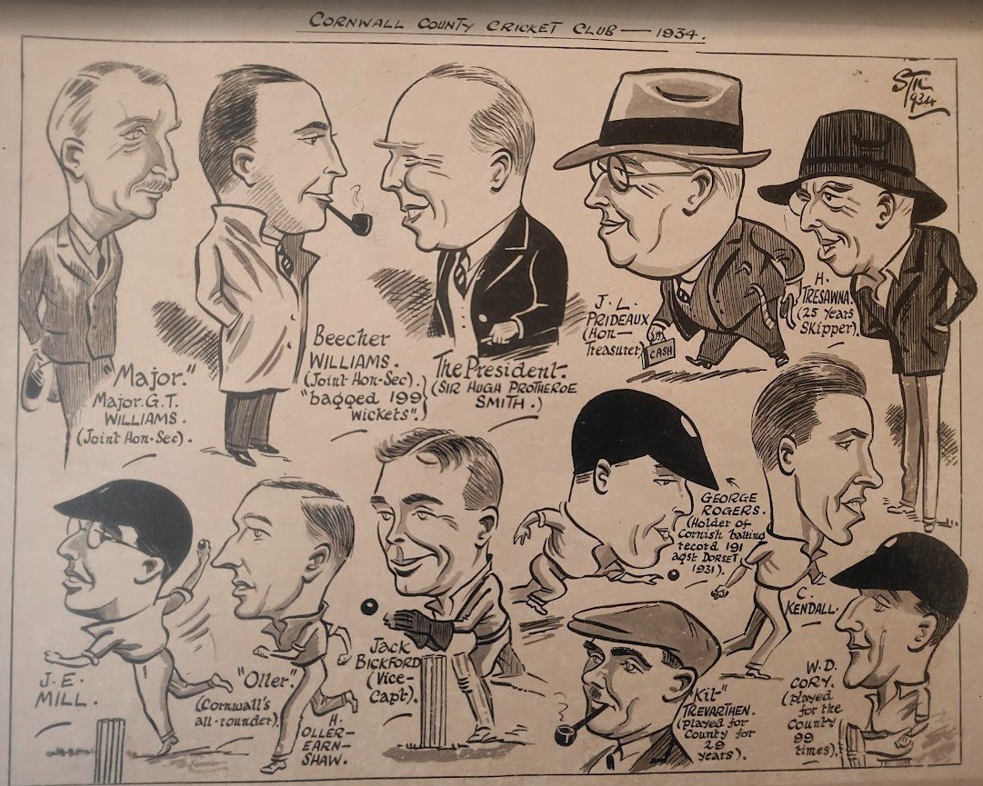 Henry Tresawna, Cornwall Cricket Club caricature, 1934